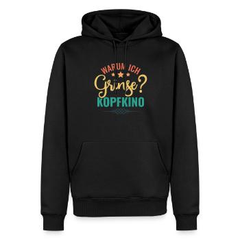 Warum Ich Grinse? Kopfkino - Spruch Humor - Männer Premium Bio Hoodie - Schwarz - Vorne - Nico (187cm)
