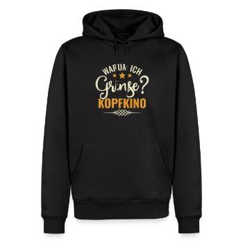 Warum Ich Grinse? Kopfkino - Spruch Humor - Männer Premium Bio Hoodie - Schwarz - Vorne - Nico (187cm)