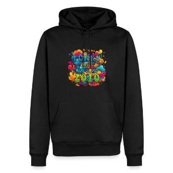 Funky Geburtstag: April 2010 - Psychadelic - Männer Premium Bio Hoodie - Schwarz - Vorne - Nico (187cm)