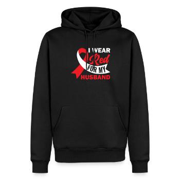 I Wear Red For My Husband - Stroke - Men’s Premium Organic Hoodie - black - Front - Nico (187cm)
