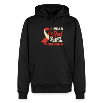 I Wear Red For My Husband - Stroke - Men’s Premium Organic Hoodie - black - Front - Nico (187cm)
