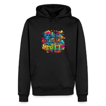 Funky Birthday: Octobre 2011 - Psychadelic - Sweat à capuche Premium bio Homme - noir - Devant - Nico (187cm)