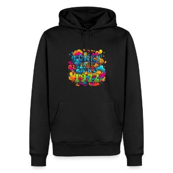 Funky Birthday: Juin 1972 - Psychadelic - Sweat à capuche Premium bio Homme - noir - Devant - Nico (187cm)