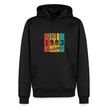 Date de naissance : Mai 1983 - Édition limitée Retro - Sweat à capuche Premium bio Homme - noir - Devant - Nico (187cm)