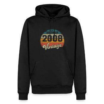 Anniversaire Vintage - Décembre 2008 - Idée cadeau - Sweat à capuche Premium bio Homme - noir - Devant - Nico (187cm)