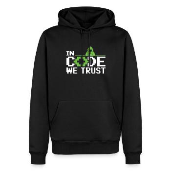 In Code We Trust - Ethical Hacker Cybersecurity - Männer Premium Bio Hoodie - Schwarz - Vorne - Nico (187cm)