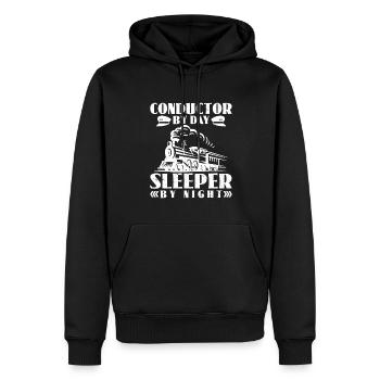 Chef d’orchestre le jour, dormeur de nuit - Zugführer - Sweat à capuche Premium bio Homme - noir - Devant - Nico (187cm)