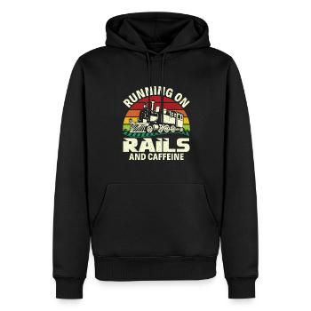 Running on Rails and Caffeine - Train Driver - Men’s Premium Organic Hoodie - black - Front - Nico (187cm)