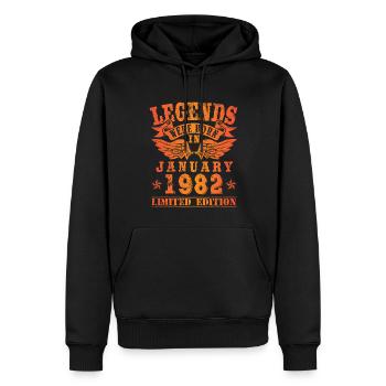 Les légendes sont nées en janvier 1982 - Sweat à capuche Premium bio Homme - noir - Devant - Nico (187cm)
