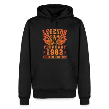 Les légendes sont nées en février 1982 - Sweat à capuche Premium bio Homme - noir - Devant - Nico (187cm)