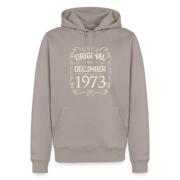 Vintage - Original since December 1973 Birthday - Men’s Premium Organic Hoodie - taupe - Front - Nico (187cm)