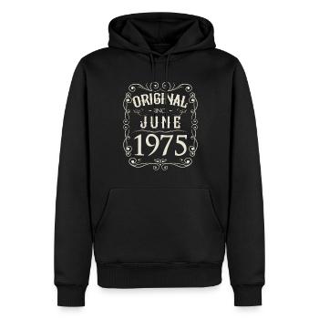 Vintage - Original depuis l'anniversaire de juin 1975 - Sweat à capuche Premium bio Homme - noir - Devant - Nico (187cm)