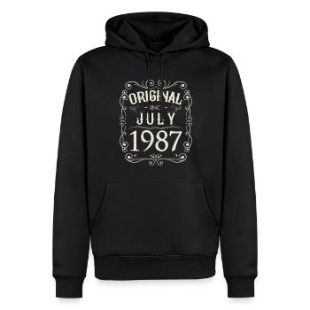 Vintage - Original depuis l'anniversaire de juillet 1987 - Sweat à capuche Premium bio Homme - noir - Devant - Nico (187cm)