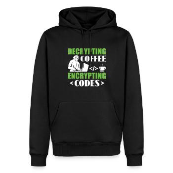 Decrypting Coffee Encrypting Codes - Hackers - Men’s Premium Organic Hoodie - black - Front - Nico (187cm)