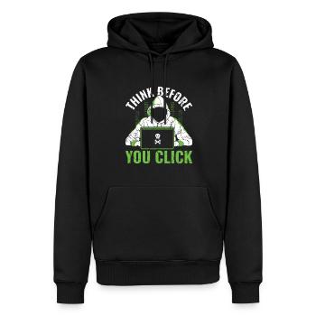 Think Before You Click - Ethical Hacker - Männer Premium Bio Hoodie - Schwarz - Vorne - Nico (187cm)