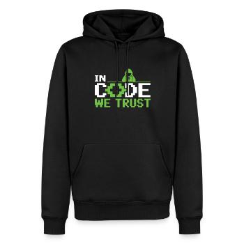 In Code We Trust - Ethical Hacker Cybersecurity - Männer Premium Bio Hoodie - Schwarz - Vorne - Nico (187cm)