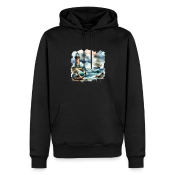 Motif nautique rétro ancre phare navire - Sweat à capuche Premium bio Homme - noir - Devant - Nico (187cm)