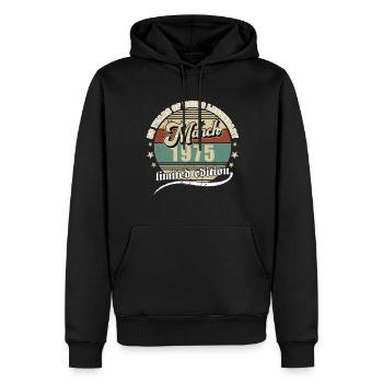 50. Geburtstag März 1975 Jahrgang 50 Jahre - Männer Premium Bio Hoodie - Schwarz - Vorne - Nico (187cm)