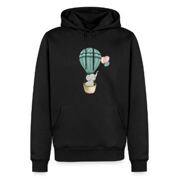 Süßer Comic Elefant im Heissluftballon - Männer Premium Bio Hoodie - Schwarz - Vorne - Nico (187cm)