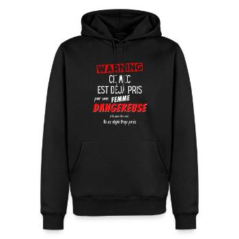 Cadeau Humour couple homme, Femme jalouse danger - Sweat à capuche Premium bio Homme - noir - Devant - Nico (187cm)