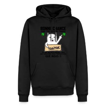 Collègue Cadeau Départ bonne chance humour chat - Sweat à capuche Premium bio Homme - noir - Devant - Nico (187cm)