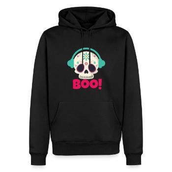 Boo Totenkopf - Männer Premium Bio Hoodie - Schwarz - Vorne - Nico (187cm)