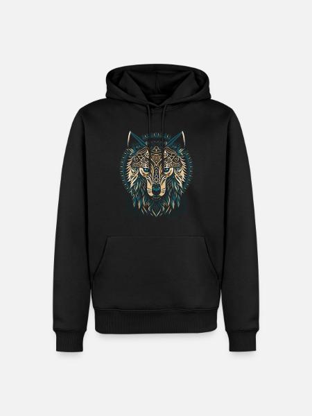 Golden Shield Tribal Wolf - Men’s Premium Organic Hoodie - black