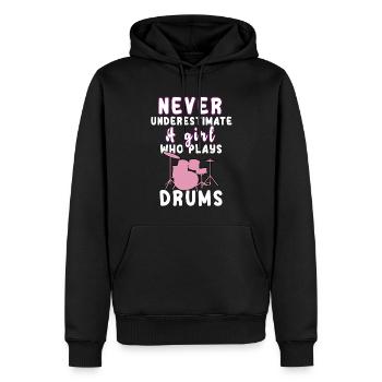 Never underestimate a girl who plays drums - Men’s Premium Organic Hoodie - black - Front - Nico (187cm)