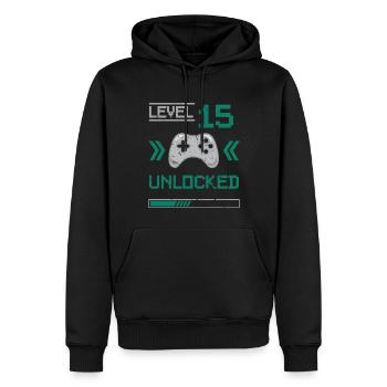 Niveau 15 débloqué - Chemise Gamer 15e anniversaire - Sweat à capuche Premium bio Homme - noir - Devant - Nico (187cm)