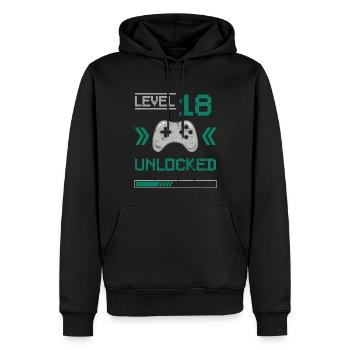 Niveau 18 débloqué - Chemise Gamer 18e anniversaire - Sweat à capuche Premium bio Homme - noir - Devant - Nico (187cm)