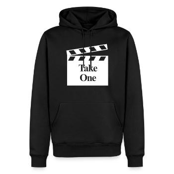 Klappe - nimm eins - Männer Premium Bio Hoodie - Schwarz - Vorne - Nico (187cm)