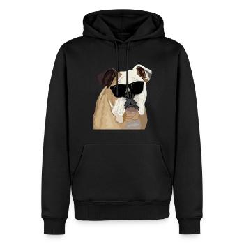 British Bulldog portant des lunettes de soleil - Sweat à capuche Premium bio Homme - noir - Devant - Nico (187cm)