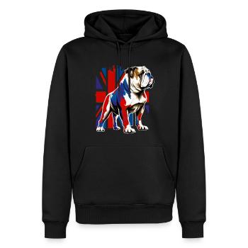 Britische Bulldogge mit Union Jack Flagge Illustration - Männer Premium Bio Hoodie - Schwarz - Vorne - Nico (187cm)