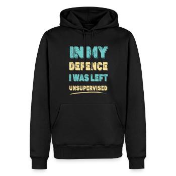 Zu meiner Verteidigung: Ich wurde unbeaufsichtigt gelassen - Männer Premium Bio Hoodie - Schwarz - Vorne - Nico (187cm)