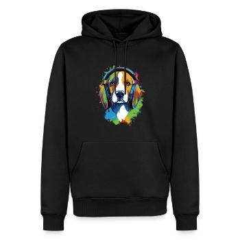 Beagle portant des écouteurs illustration colorée - Sweat à capuche Premium bio Homme - noir - Devant - Nico (187cm)