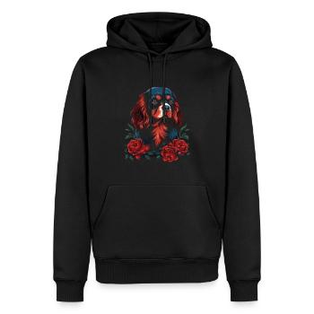 King Charles Spaniel with red roses illustration - Men’s Premium Organic Hoodie - black - Front - Nico (187cm)