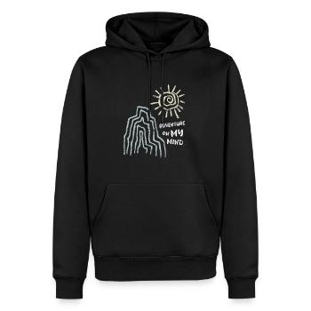 L’aventure en tête - Randonnée - Voyage - Cadeau - Sweat à capuche Premium bio Homme - noir - Devant - Nico (187cm)