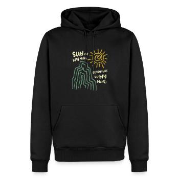 Sonne im Herzen - Abenteuer im Sinn, Vintage Reise - Männer Premium Bio Hoodie - Schwarz - Vorne - Nico (187cm)