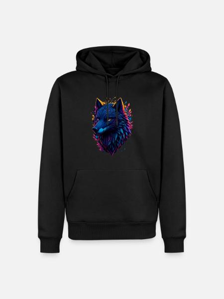 bunter abstrakter Wolf - Männer Premium Bio Hoodie - Schwarz