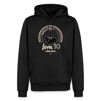 Level 10 freigeschaltet - Männer Premium Bio Hoodie - Schwarz - Vorne - Nico (187cm)