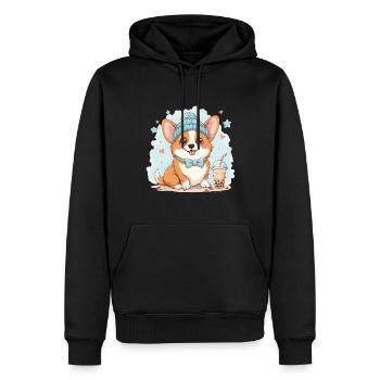 Bubble Tea Corgi Hund Beanie Hundebesitzer Lustig - Männer Premium Bio Hoodie - Schwarz - Vorne - Nico (187cm)