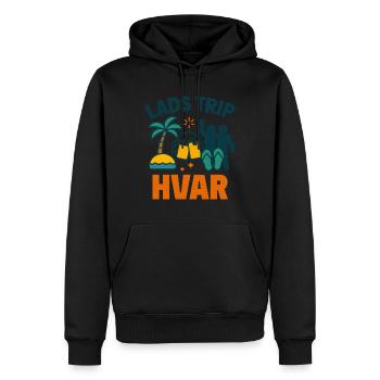 Lads Trip Hvar Party Shirt - Men’s Premium Organic Hoodie - black - Front - Nico (187cm)