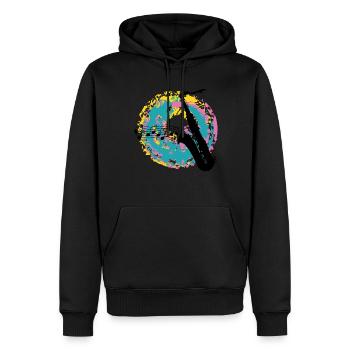 Saxofon auf Farbklecksen - Männer Premium Bio Hoodie - Schwarz - Vorne - Nico (187cm)