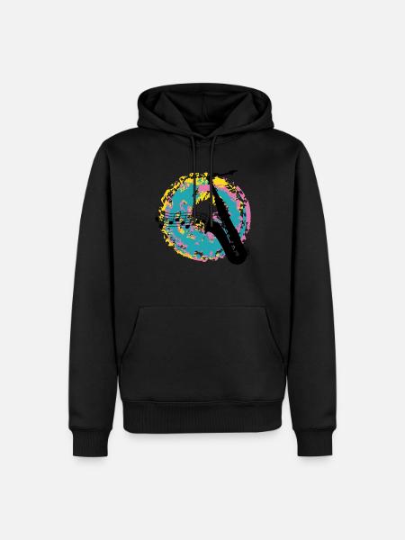 Saxofon auf Farbklecksen - Männer Premium Bio Hoodie - Schwarz