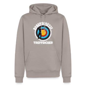 Bogenschütze - Männer Premium Bio Hoodie - Taupe - Vorne - Nico (187cm)