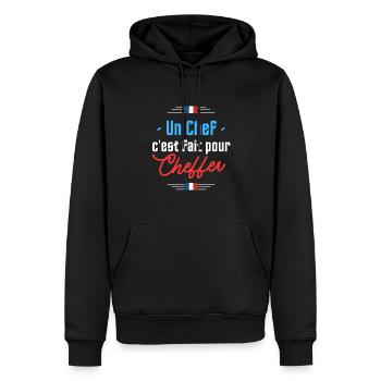 Chef - Cadeau humour citation drôle drapeau France - Sweat à capuche Premium bio Homme - noir - Devant - Nico (187cm)