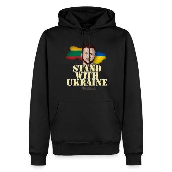 Selenskyj T-Shirt Litauen Solidarität mit Ukraine - Männer Premium Bio Hoodie - Schwarz - Vorne - Nico (187cm)