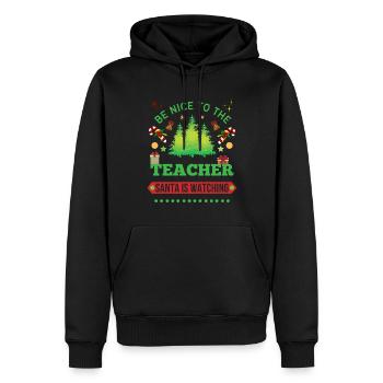 Soyez gentil avec l’enseignant que le Père Noël regarde - Sweat à capuche Premium bio Homme - noir - Devant - Nico (187cm)