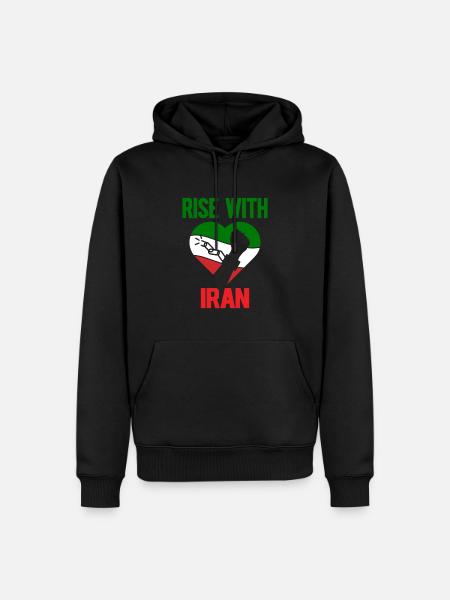 Rise with Iran - Women Life Freedom Iran - Felpa con cappuccio ecologica premium da uomo - nero