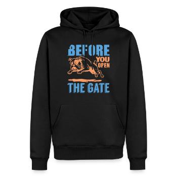 AVANT D’OUVRIR LA PORTE - Sweat à capuche Premium bio Homme - noir - Devant - Nico (187cm)